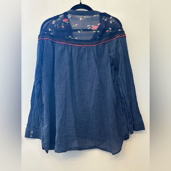 Free People Hearts and Colors Floral Striped Tunic Top Navy Pink S/P - Picture 4 of 5